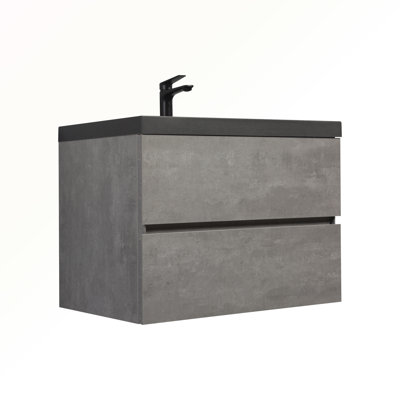 Meuble-lavabo mural 30 po avec lavabo, meuble-lavabo mural moderne avec lavabo à quartz noir et tiroirs à fermeture en douceur, gris
