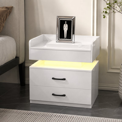 Modern 2-Drawer Nightstand with Adjustable LED Strip Light, Large Storage for Bedroom, Living Room, Study