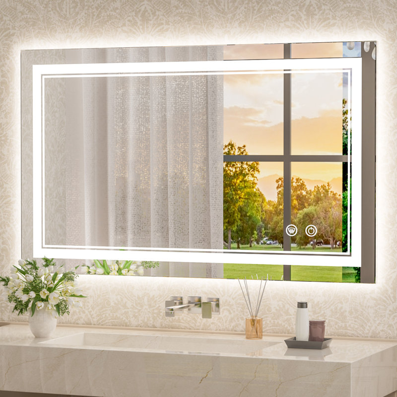 Johnn LED Lighted Bathroom Vanity Mirror 3 Color Dimmable Light & Anti-fog Wall Mirror, 24" x 40"