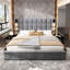 Lit tapissier très grand gris, applique murale avec tête de lit large, base de lit en velours de mousse et à lattes, aire de repos confortable et rembourrée