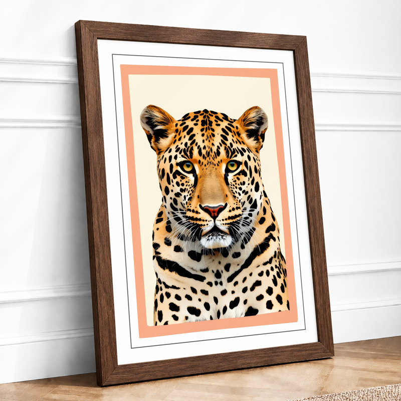 Leopard's Steady Gaze Modern - Framed Print, Walnut, A3 - 42.0 x 29.7 cm