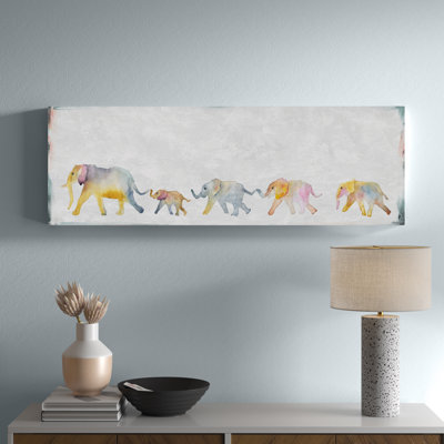 'Elephant Line' Print On Wrapped Canvas