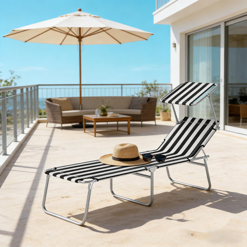 Portable Chaise Lounge Chair,Modern Folding Tanning Chair,Outdoor Chaise Lounge Chair, Black/White