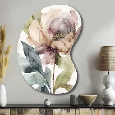 Aquarelle rose pivoine en fleurs II - forme florale de pivoine - art mural métallique asymétrique