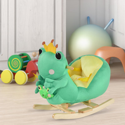 Kids Ride-On Rocking Horse Toy Frog Style Rocker With Fun Music, Seat Belt & Soft Plush Fabric Hand Puppet For Children 18-36 Months