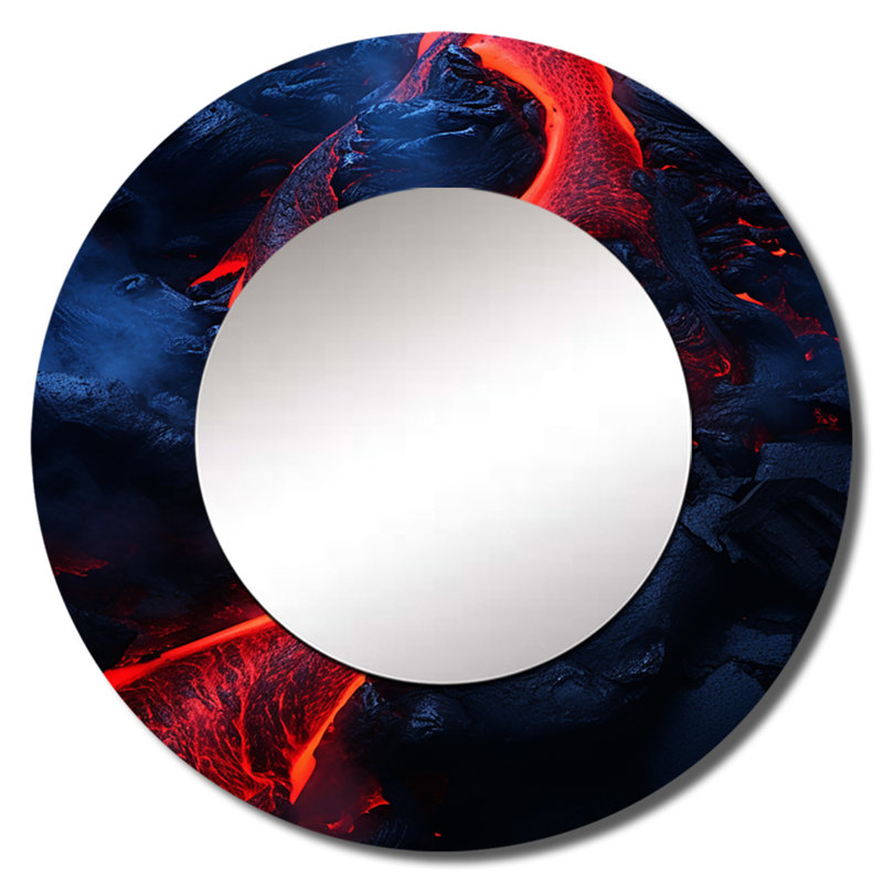 Volcan Roseabella, symphonie volcanique, miroir mural rond rouge, impression sur métal, 36 po x 36 po