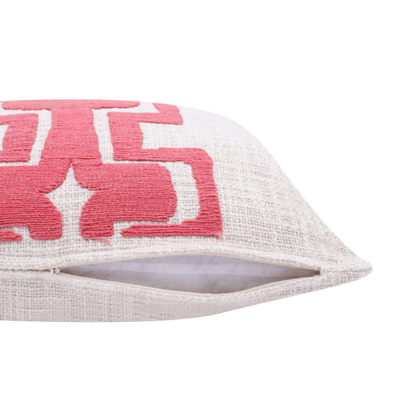 100% Cotton Geometric Zippered Pillow, Coral/Ivory, 4" H x 20" W x 20" D