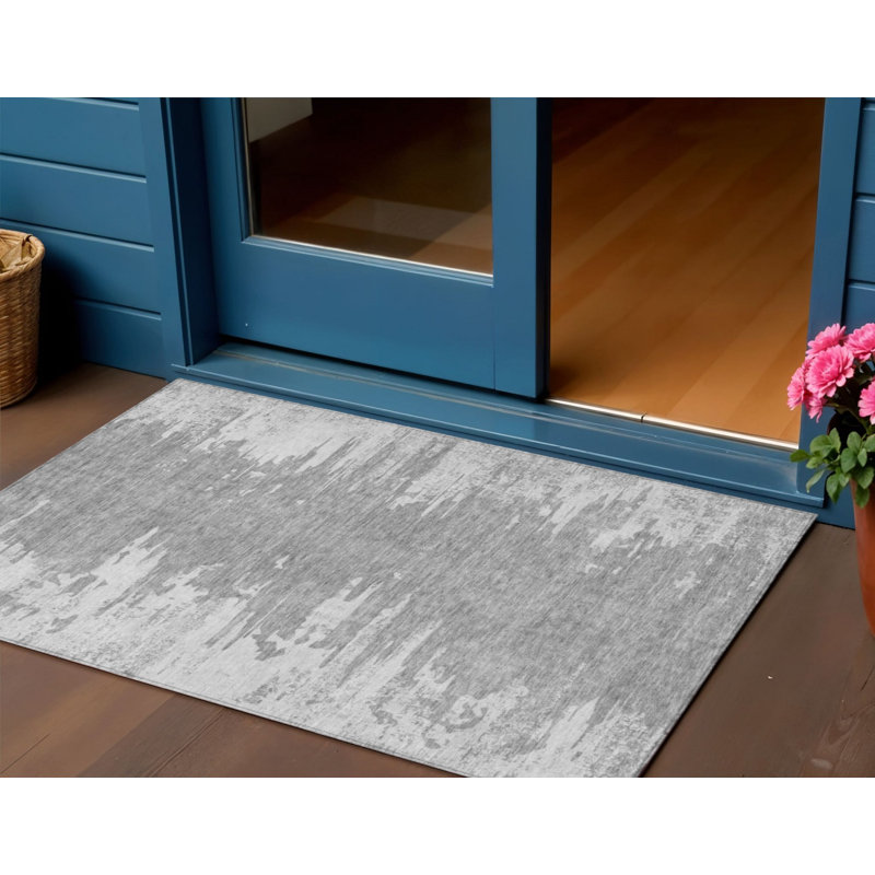 3' X 5' Silver Gray And Ivory Abstract Washable Indoor Outdoor Area Rug