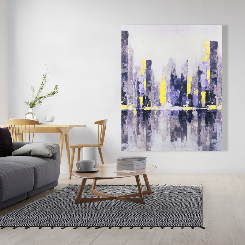 Abstrait, ville mauve abstraite - art contemporain sur toile