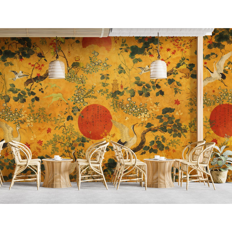 Murale de papier peint Chinoiserie Crane, 8 x 10 pouces, Peel-n-Stick