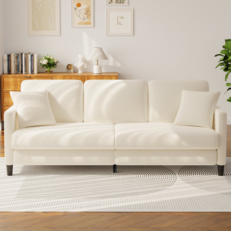 Febo 83'' Square Arms Sofa, Teddy Sofa Couch with Pocket Spring Cushion   , Beige Teddy