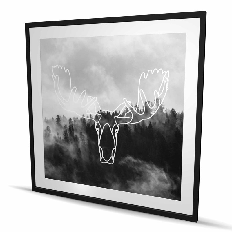 Tête d'orignal minimaliste | Reproduction encadrée matte pour la décoration intérieure