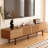 86.6" Solid Wood TV Stand with Push-to-Open Doors, Removable Shelves, Slatted Center Doors & Dual Cable Holes