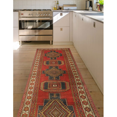 One-of-a-Kind 4'6" X 12'6" 1980s Runner Wool Area Rug in