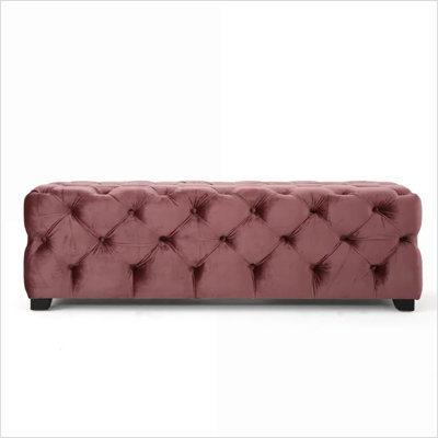 Ottoman, Modern Glam Button-Tufted Velvet, 18.75”W x 50.75”D x 15.75”H, Black | Wood Frame