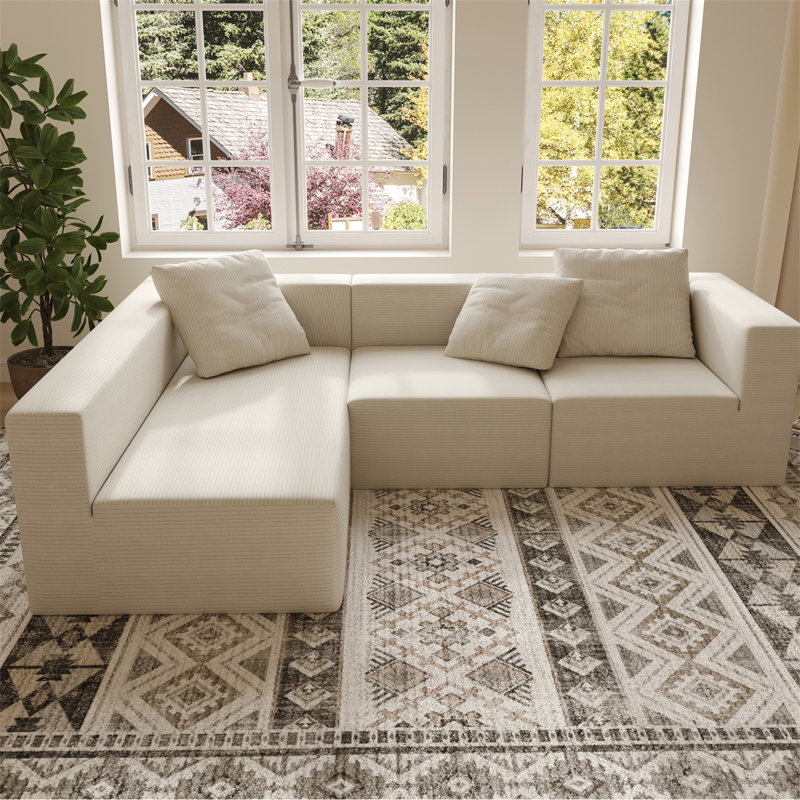 L Shaped Modular Sectional Couches Sofa, Beige