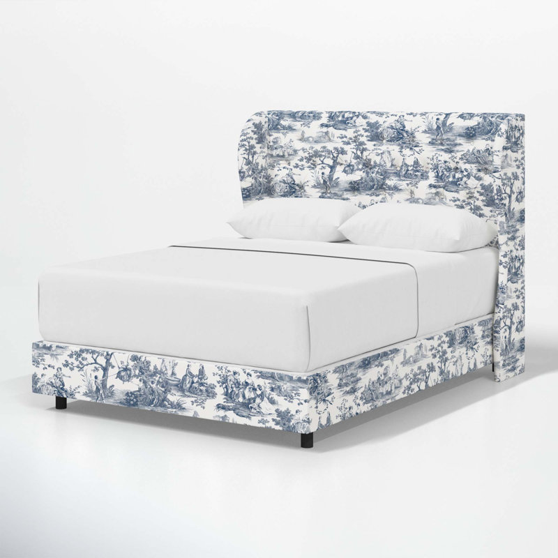 Lit capitonné standard à profil bas, Double, Indigo Shaana