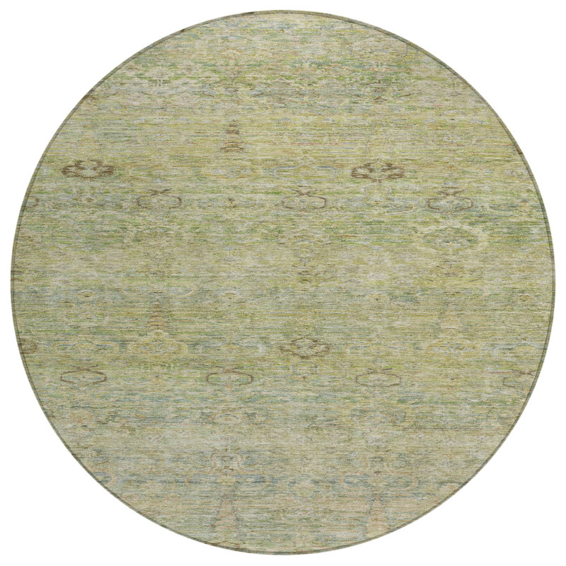 Tapis oriental rond vert et doré 8 po