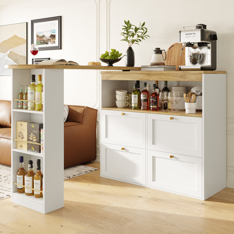 204cm Home Bar, White/Natural