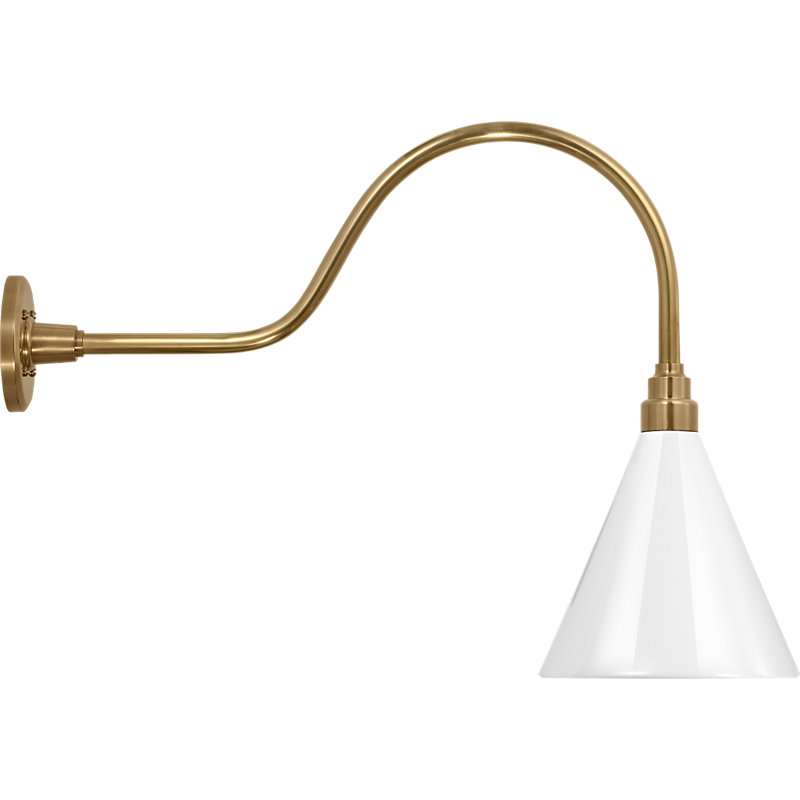 Thomas O'Brien 1 - Light Outdoor Barn Light, Hand-Rubbed Antique Brass, 19.25" H x 9" W x 27" D, White