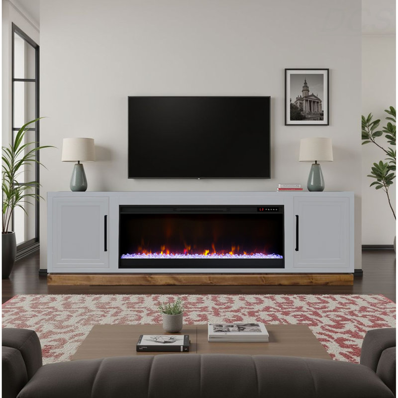Meuble télé 81 po pour téléviseur Nora, H 27,02 po x l 81,03 po x P 17,03 po, Blanc