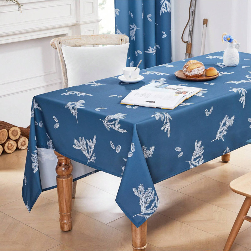 Leaf Patterned Tablecloth, 1 PCS, Blue, 60" x 84"