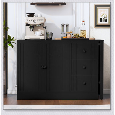 89.7'' Wooden Sideboard with Extendable Table, Multifunctional Storage Cabinet for Living Room and Kitchen