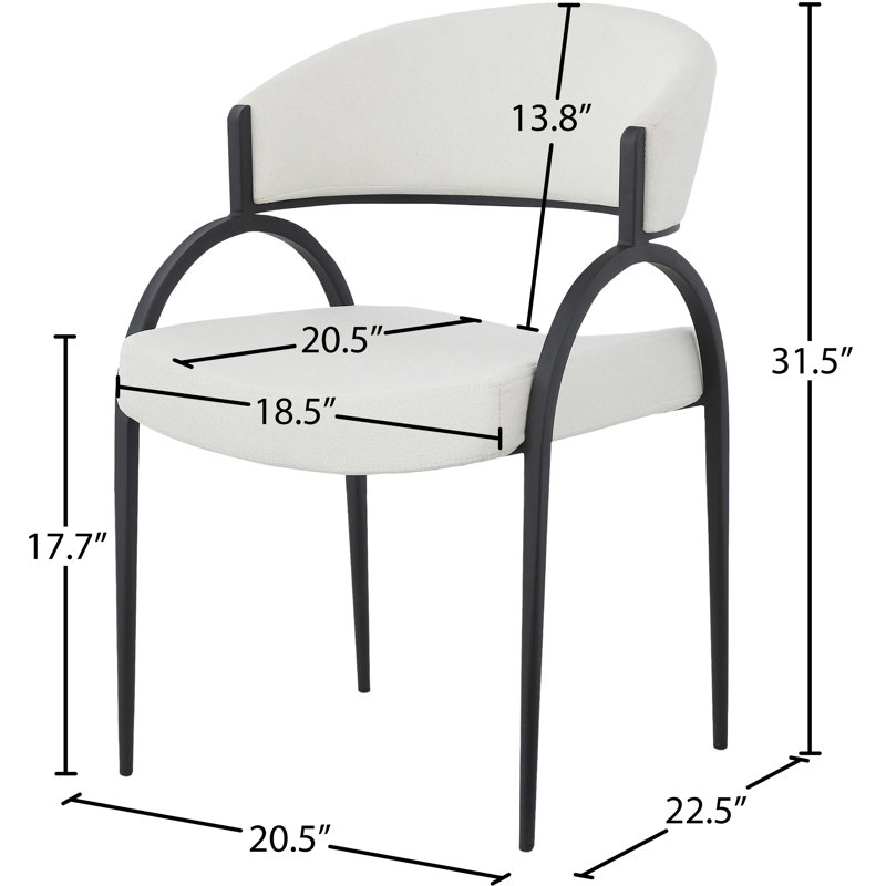 17.72'' H Upholstered Metal Armchair, Matte Black, Cream Linen Textured Fabric