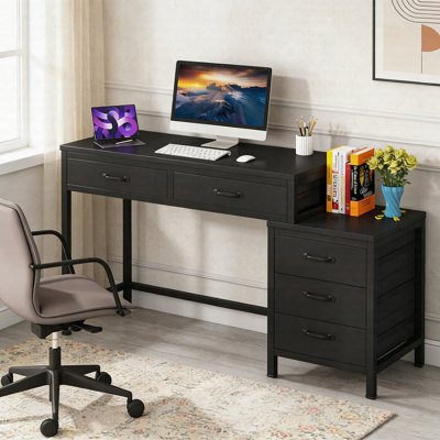 Bureau d'ordinateur à 5 tiroirs - Bureau avec commode réversible