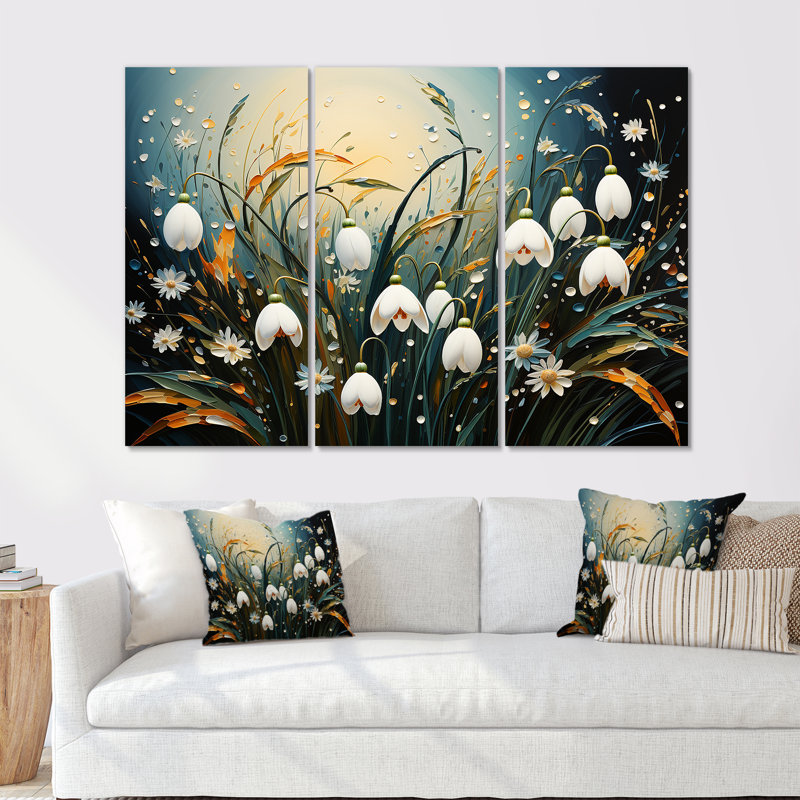 Ensemble de salon de montagne Mountain Snowdrops Charm In Winter - Snowdrops Wall Art, Toile tendue