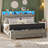 Queen Size Farmhouse Metal Bed Frame, Grey Platform Bed with LED Headboard, Charging Station and Storage Ottoman, Sturdy Bed for Teen Room-1856255954-1873563150