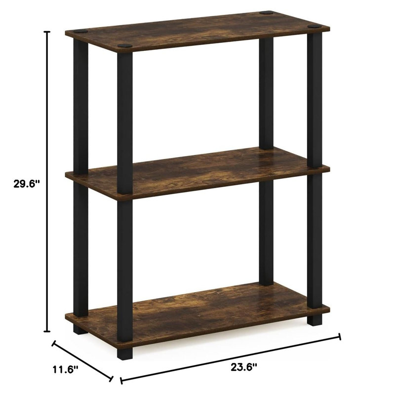 Étagère compacte à 3 niveaux avec support carré, H 29,6 po x l 23,6 po x P 11,6 po, Brun / Noir