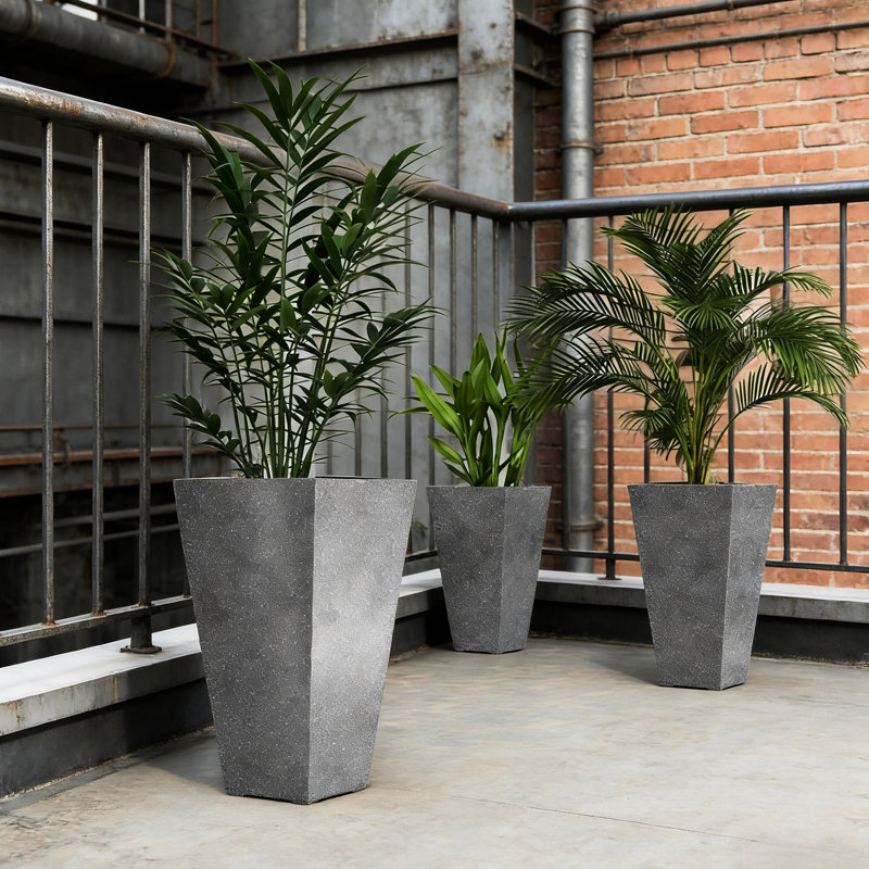 De 3 grands pots à fleurs en plastique, capacité de 27 gallons, finition en marbre, contrôle du drainage, empilable pour des pots de fleurs compacts avec une hauteur de 28 pouces, design élégant, drainage intérieur / extérieur, sans assemblage