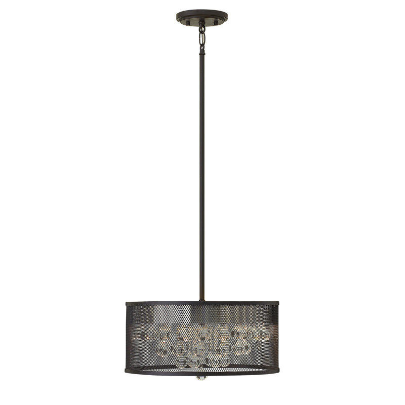 Black Mesh Drum Pendant with Glass Spheres