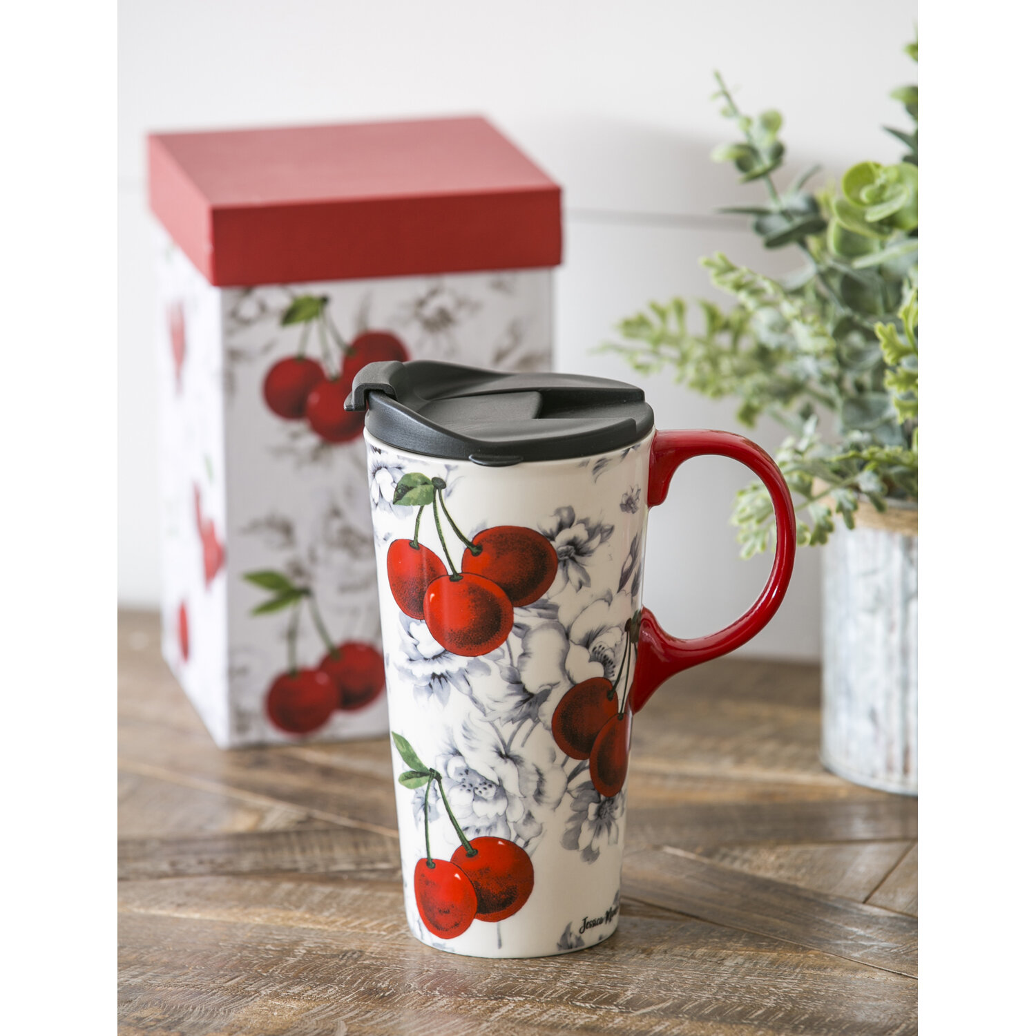 Ceramic Travel Mug Porcelain Coffee Cup with Spill-proof Lid and Box, 17  Oz. 