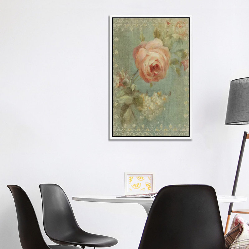 Rose On Sage by Danhui Nai - Painting on Canvas, White Framed, 101.6 cm H x 66.04 cm W