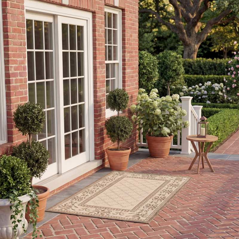 Bordeaux Oriental Natural/Brown Indoor / Outdoor Area Indoor/Outdoor Area Rug, Rectangle 2' x 3'7"
