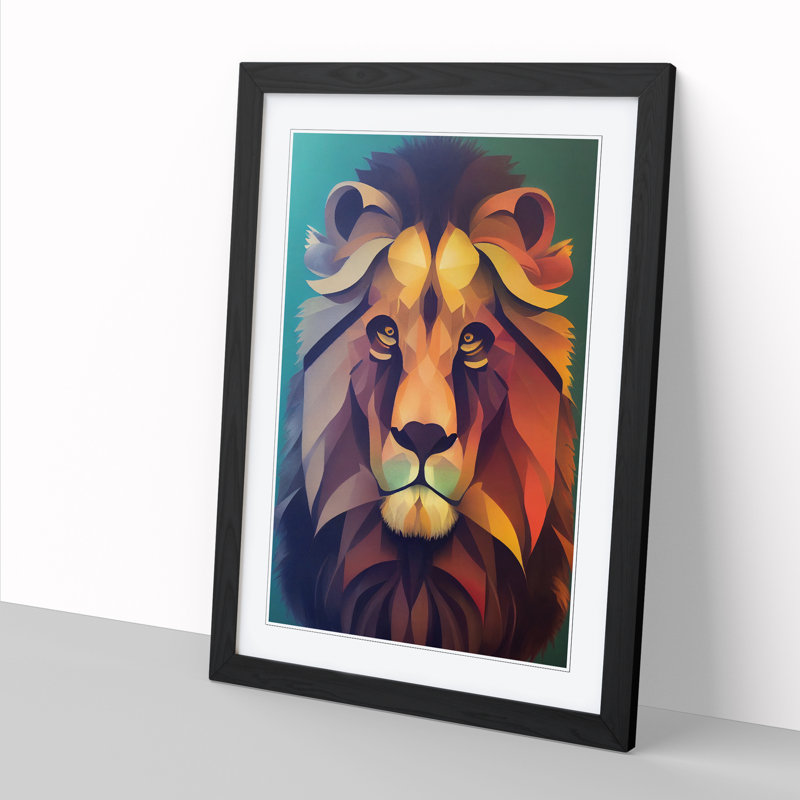 Lion Portrait - Picture Frame Print, Black, 64cm H x 46cm W x 2cm D