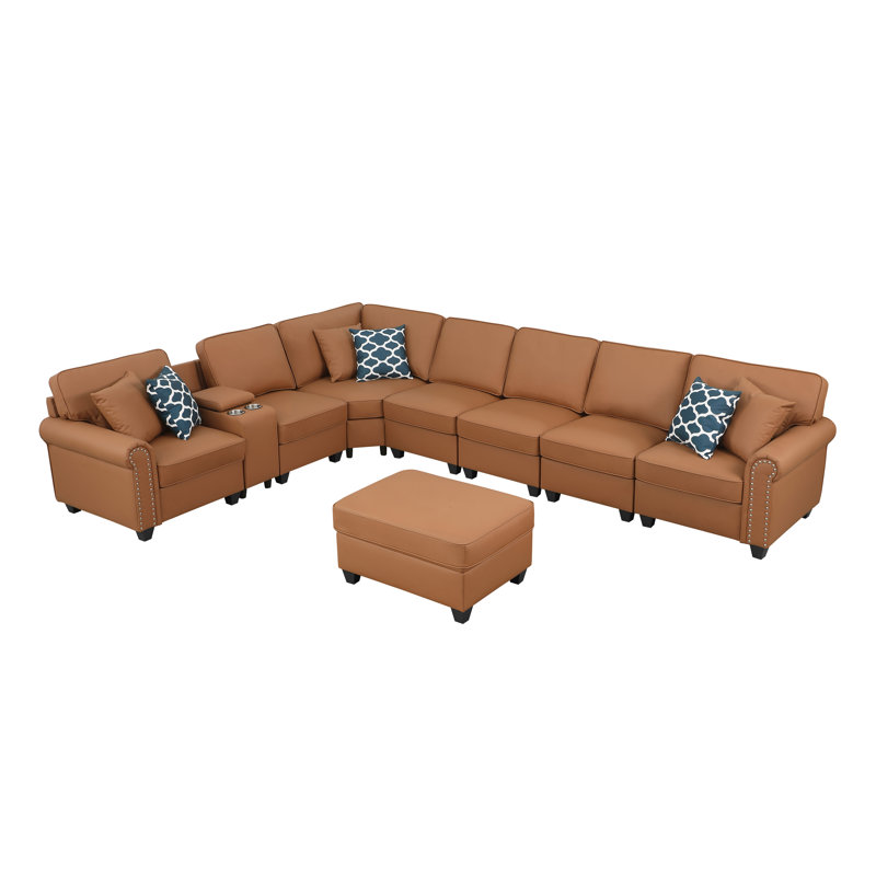 Velicity Artificial Leather With Individual Cupholder Console And 1 Ottoman, Brown Faux Leather