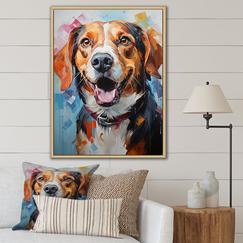 Beagle Bliss V sur toile, Cadre naturel flottant, H 40 po x l 30 po x P 1,5 po