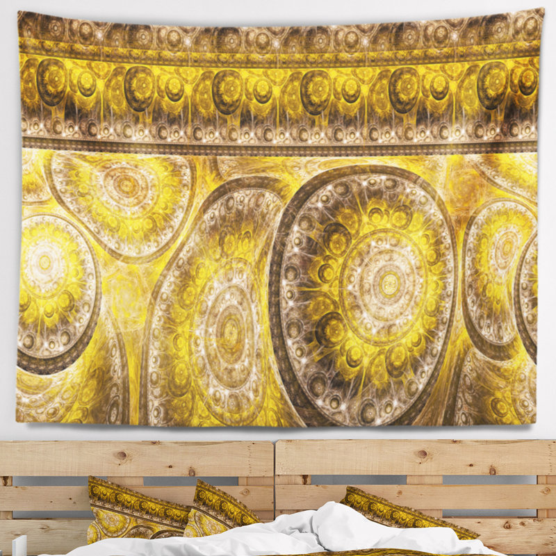 Tapisserie florale dorée extraterrestre, H 68 po x l 80 po