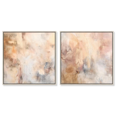 Smeared Codex Duet Canvas Print Neutral Wall Decor Set by Art Remedy, Black Frame, 12 x 12
