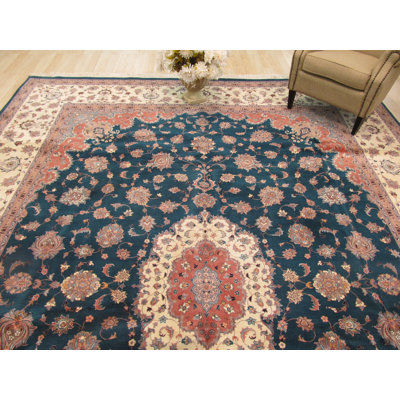 Cozy Oriental Multicolor Hand Knotted Wool Ivory, Coral, Blue Traditional Area Rug