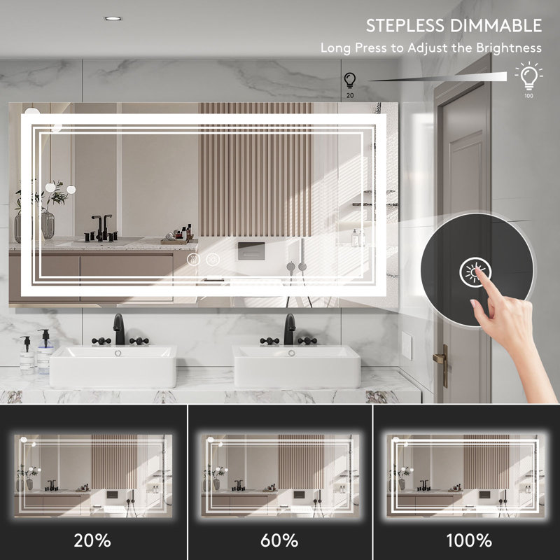 Bhanmati Rectangle LED Mirror, Bathroom/Vanity Mirror with Dimmable Lights, Wall-Mounted, 36" x 48"