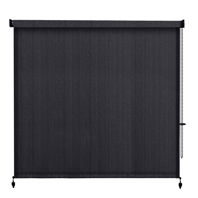 Store à enroulement semi-transparent d'extérieur avec store enroulable à cordon, Rectangle 96 po x 96 po, Noir graphite