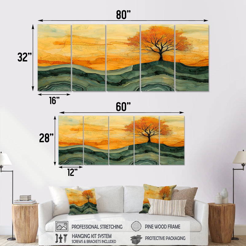 Bouleau d'automne avec racines de la sérénité I - Art mural arbre - Art mural moderne sur toile, H 28 po x l 60 po, 5