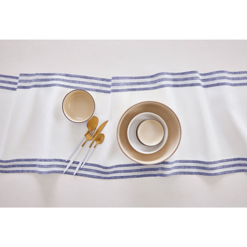 Navy and White Linen 14 x 108 Inch Table Runner