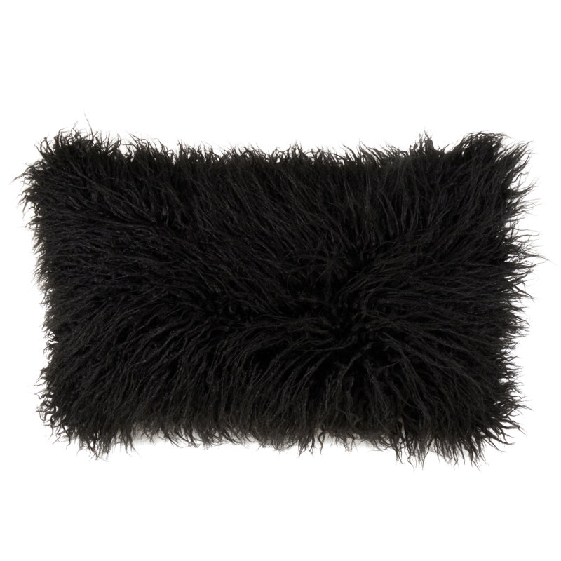Faux Fur Throw Pillow, Black, 12"H x 20"W