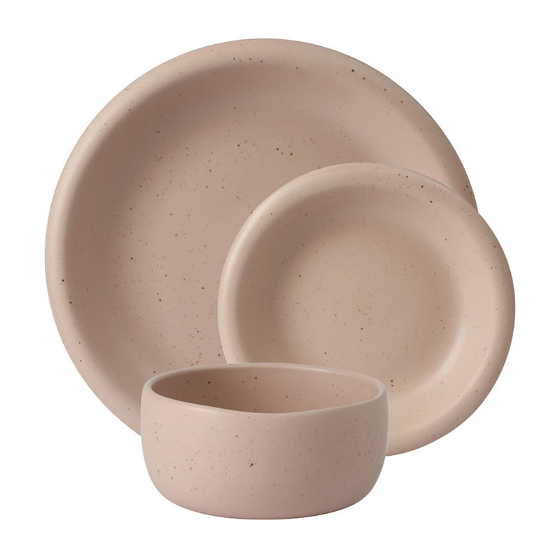 Bloomhouse Corcisa Clay 12 Piece Stoneware Reactive Glaze Dinnerware Set - Prosecco Blush Pink, Red
