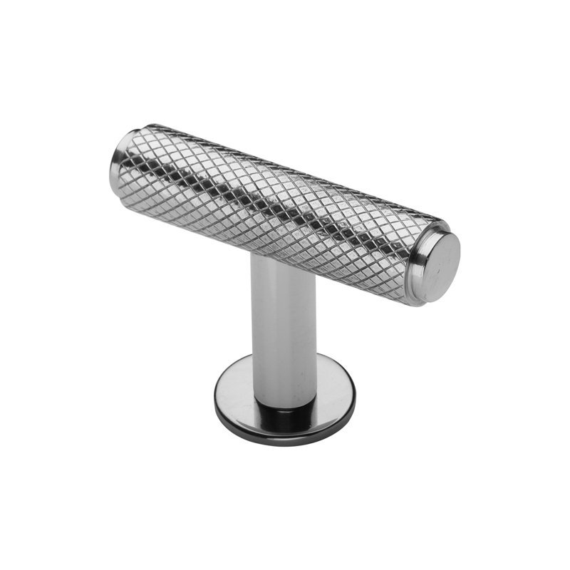 Heritage Brass Cabinet Knob Knurled T-Bar Design with Rose 45mm, Polished Chrome